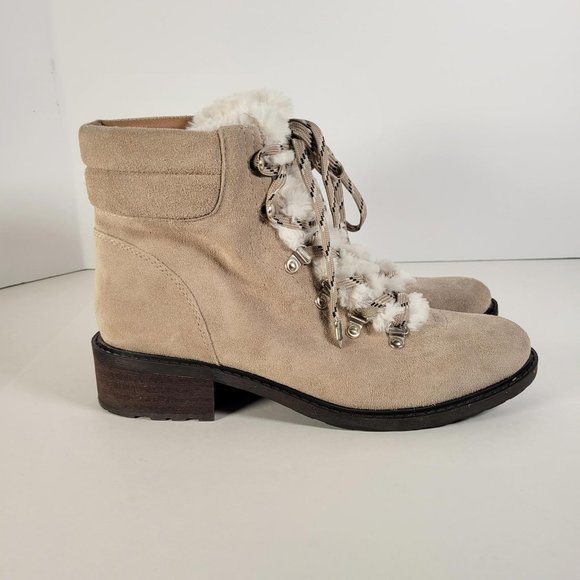 Sam Edelman DARRAH 2 Sand Suede Faux Fur Detail Lace Up Combat Boots Women Sz 10 - Picture 4 of 13